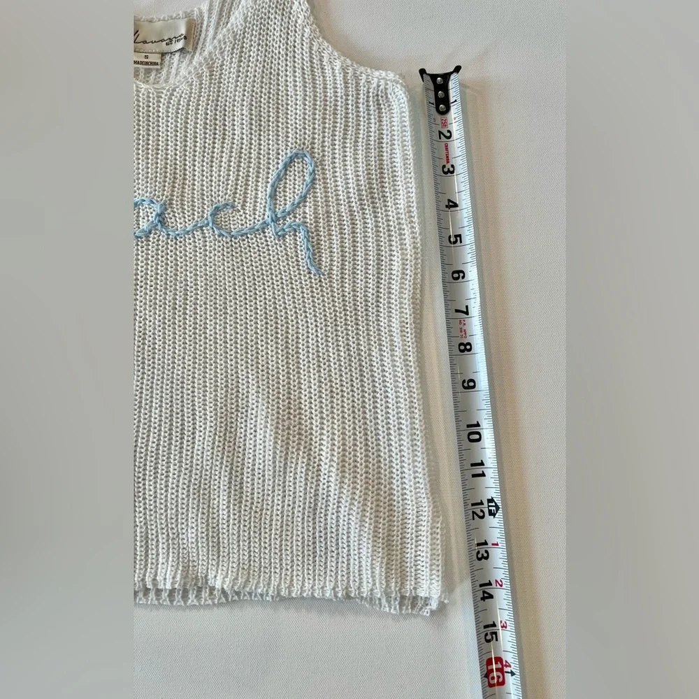 Vintage Havana Knit Tank Top with Blue 'Beach’ Embroidery Sweater Tank Small - Picture 5 of 9